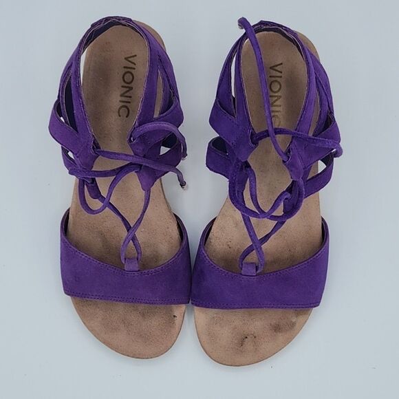 Vionic Noble Purple Tansy Espadrille Strappy Sandals Women's Sz 7 Wedge Heel - Picture 8 of 9